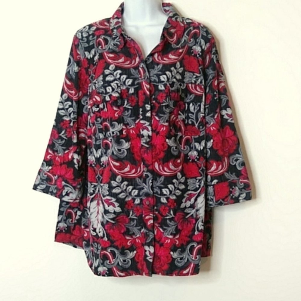2/$24 Croft & Barrow Print Button Down Blouse